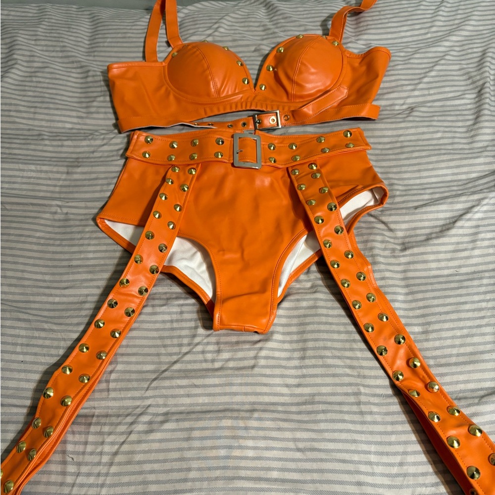 Orange Studded Bikini Set